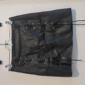 Black Faux Leather Tie Up Skirt